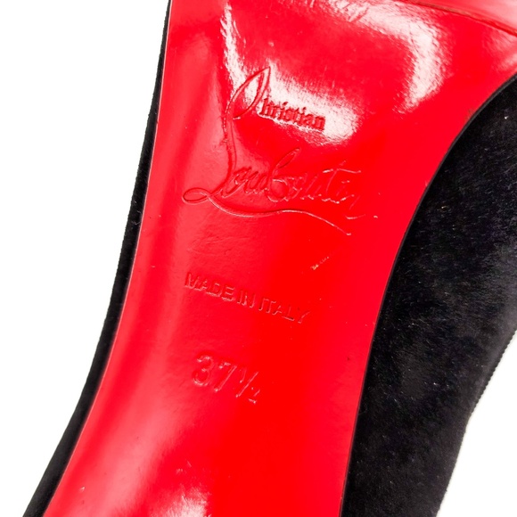 Christian Louboutin Crystal Heart Studded Black Suede Pumps Heels EU 37.5 - Picture 7 of 9